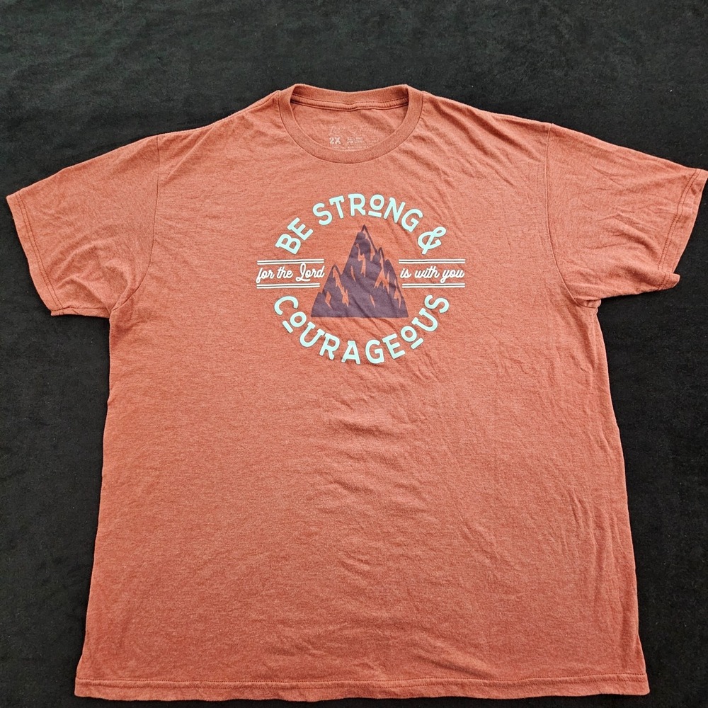 Be Strong Lord is With You Mountains Orange Short Sleeve T-Shirt Men's 2XL
